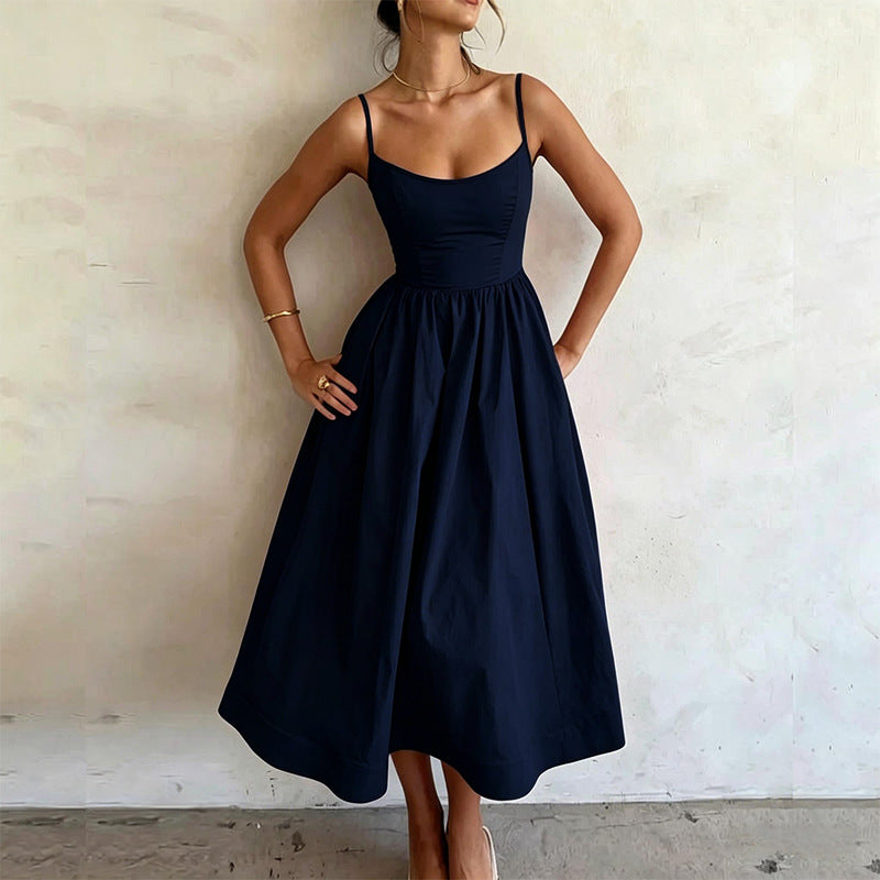 Women Casual Fashion Solid Color Waist Suspender Dress