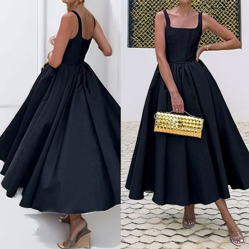 Women Solid Color Off-Shoulder Waist Dress