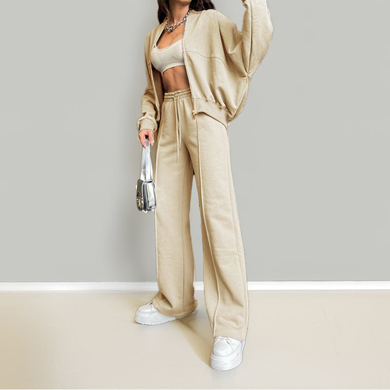 Women Sports and Solid Color Zipper Sport Suit
