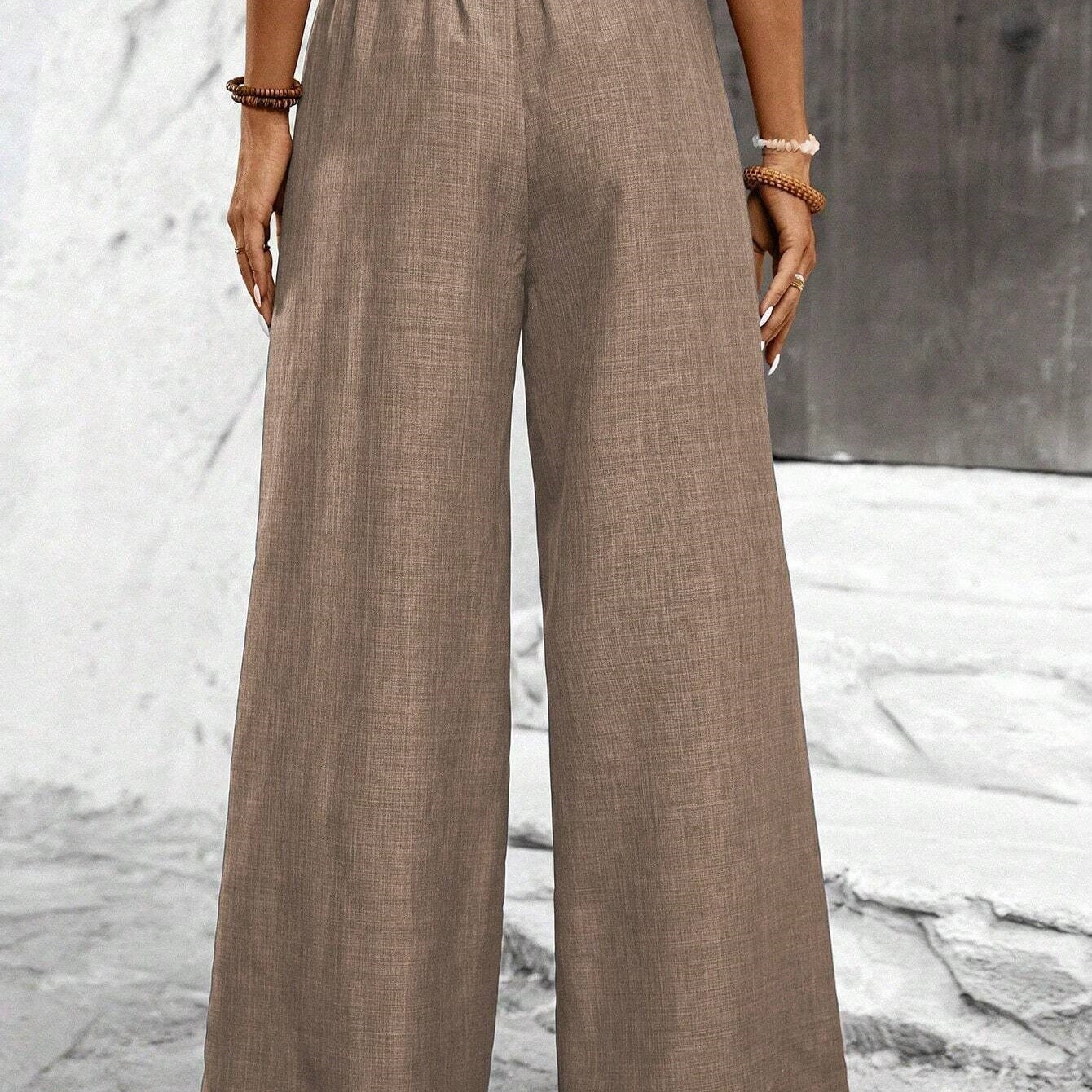 Womens Cotton Linen Pants High Waisted Wide Leg Trousers
