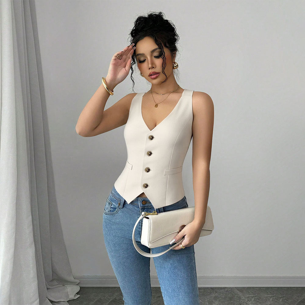 Womens Vest Vest Vintage V-Neck Top