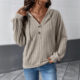Women Casual Hooded Solid Color Knitted Sweater
