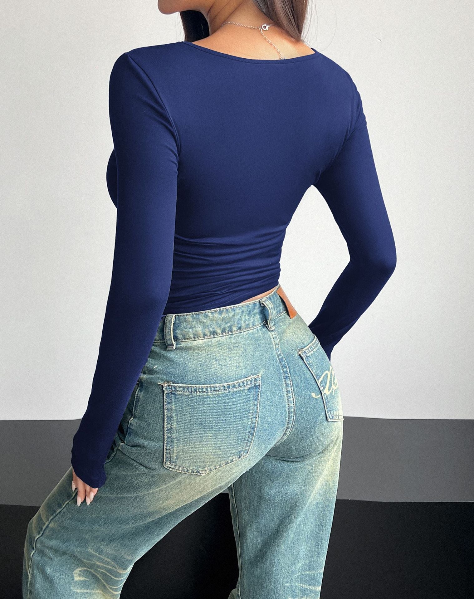 Y2K Square Neck Long-sleeved Pullover Top Women