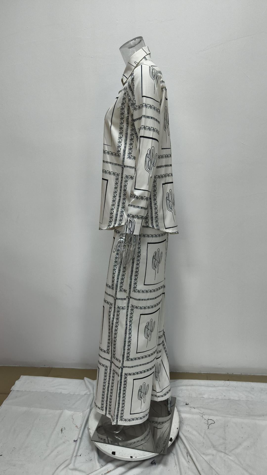 Women's Casual Printed Shirt Trousers Fashion Set