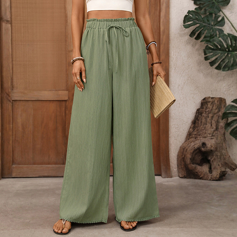Women's Casual Pants Elastic Solid Color Wide Leg Pants