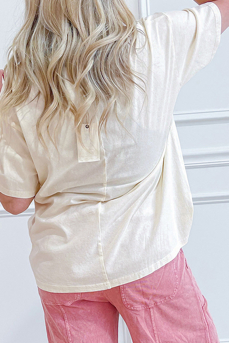 Womens Patchwork Printed T-Shirt Crew Neck Top