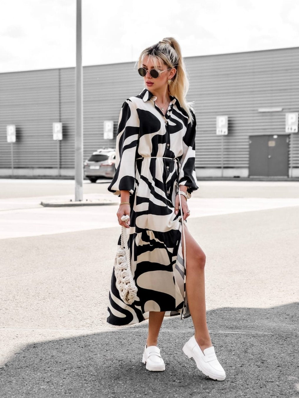 Womens Loose Single-Breasted Long Sleeve Long Dress Dress