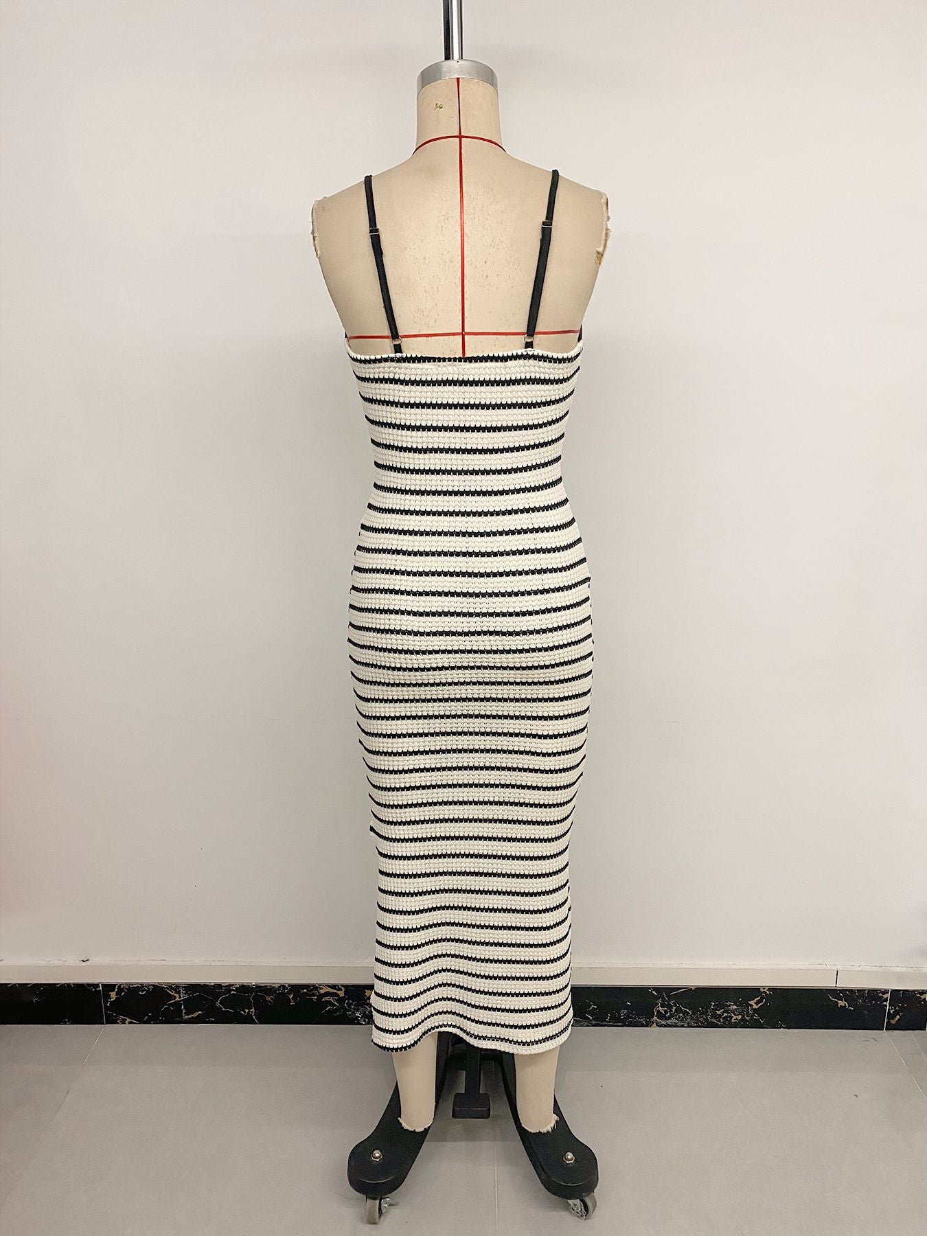 Women Slim-fit Hip Striped Suspender Dress