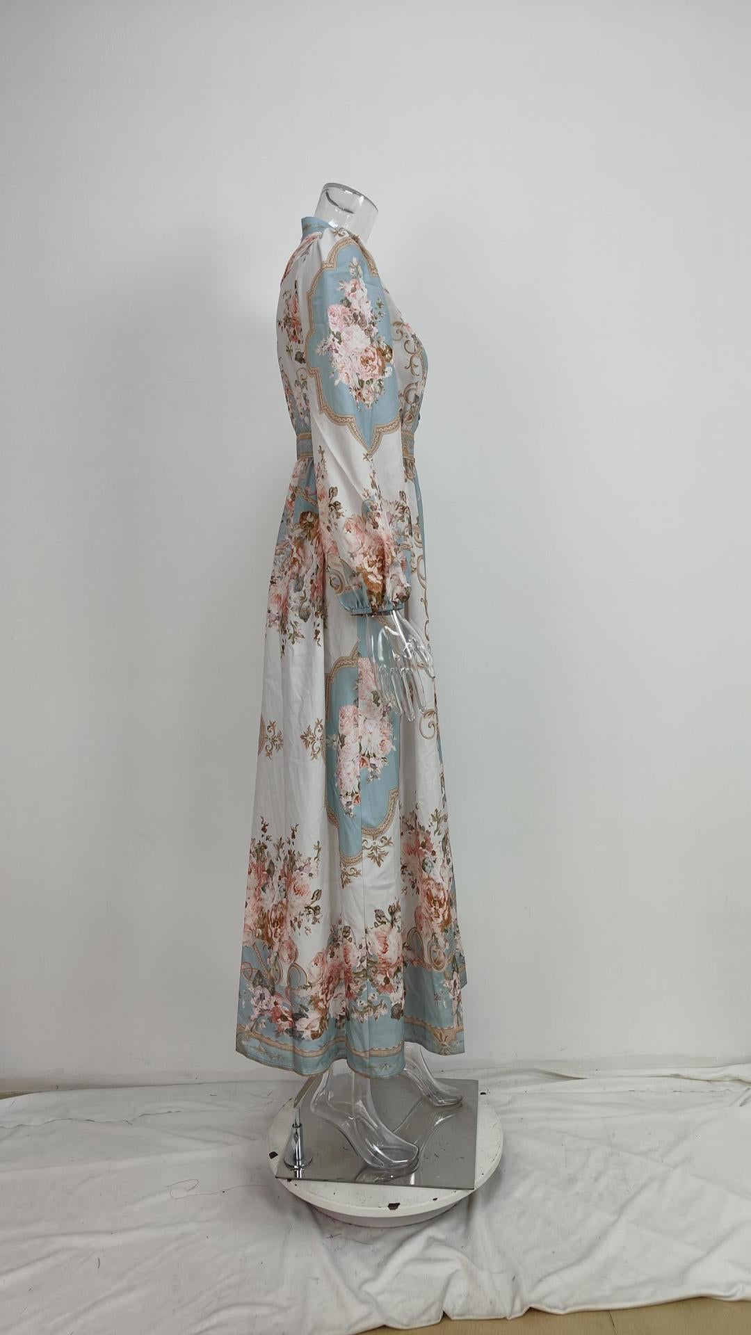 Women's Elegant V-Neck Loose Print Dress