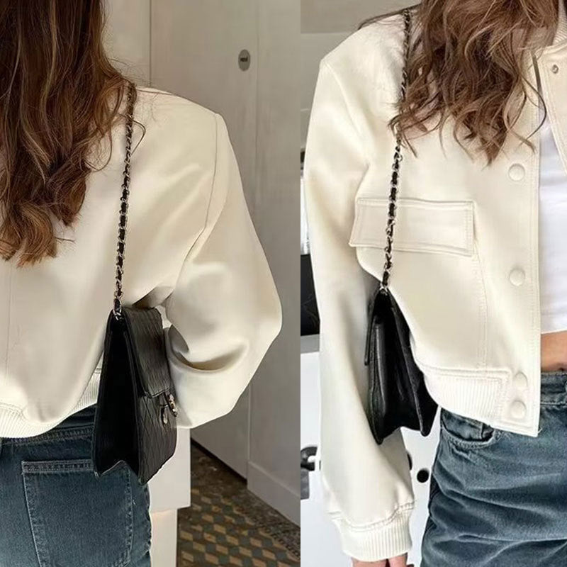 Women's Elegant Casual Stand-Up Collar Solid Pocket Jacket