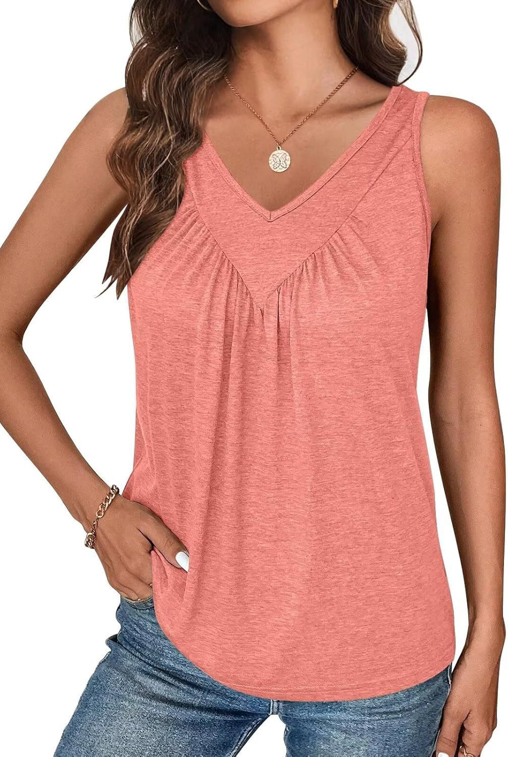 Solid Color V-neck Sleeveless Top Women's Casual Loose Vest Women
