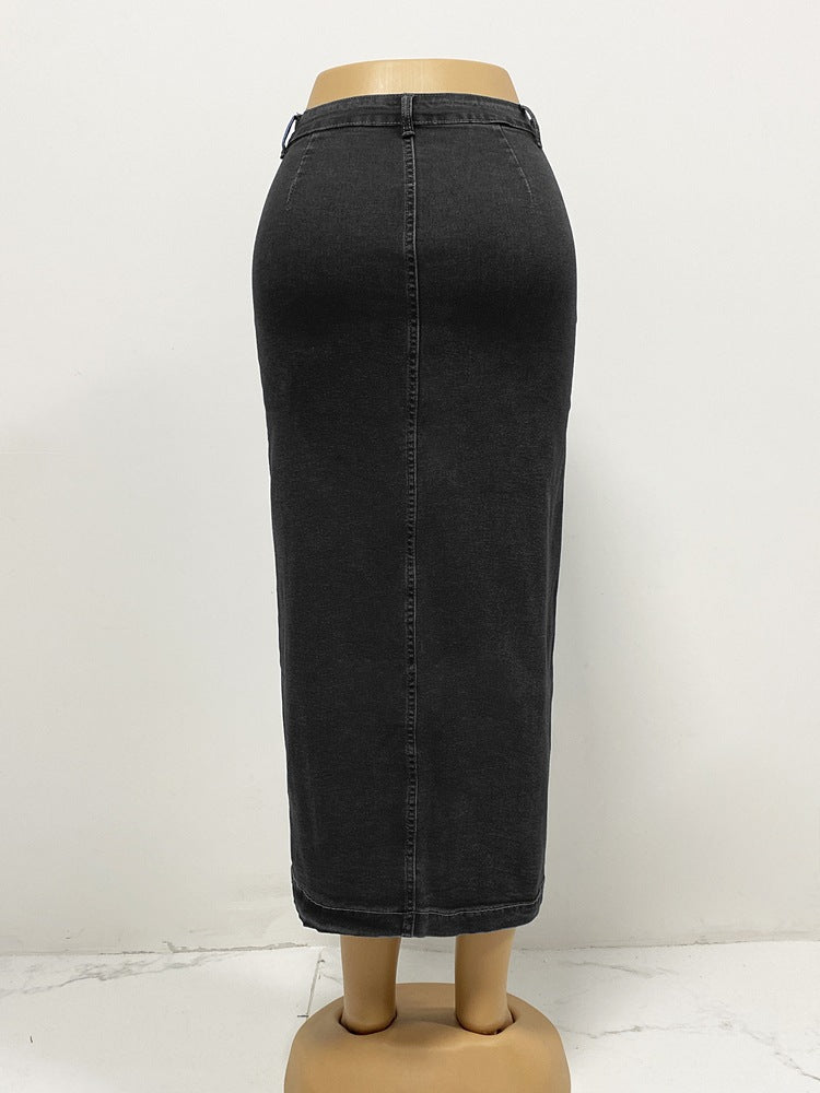 Women's Button Irregularly Split Denim Skirt