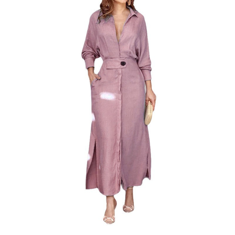 Elegant Solid Color Strap Waist Dress Long Dress