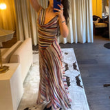 Women Color Striped Sleeveless Dress