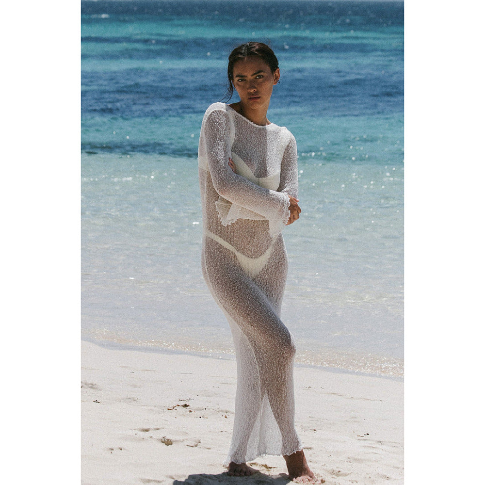 Sexy Backless Solid Color Knitted Dress Cover Up