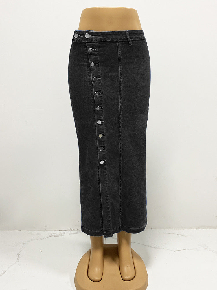 Women's Button Irregularly Split Denim Skirt
