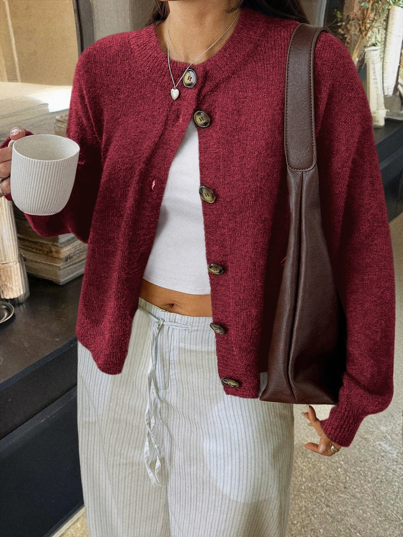 Womens Button Long Sleeve Jacket Sweater Cardigan