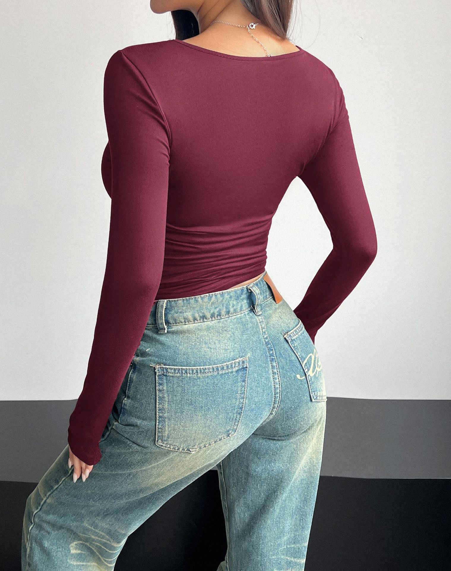 Y2K Square Neck Long-sleeved Pullover Top Women