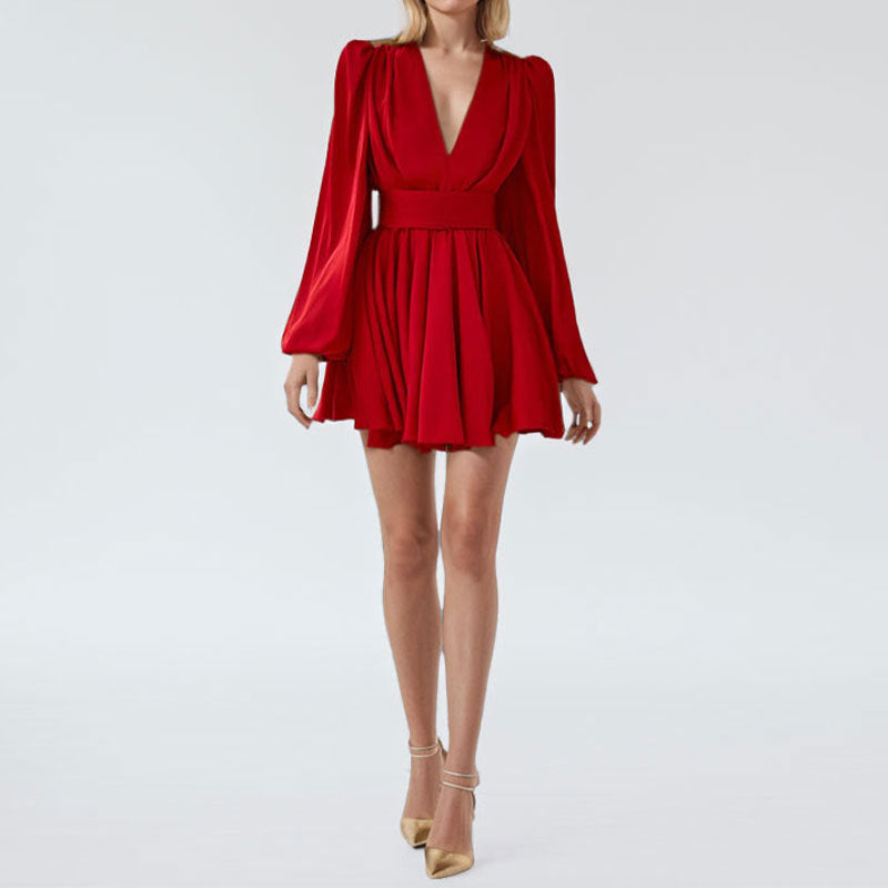 Women's Elegant French V-Neck Waist Dress