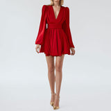Women's Elegant French V-Neck Waist Dress