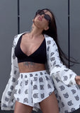 Women's Printed Casual Lace-up Pajamas High-waisted Shorts Set