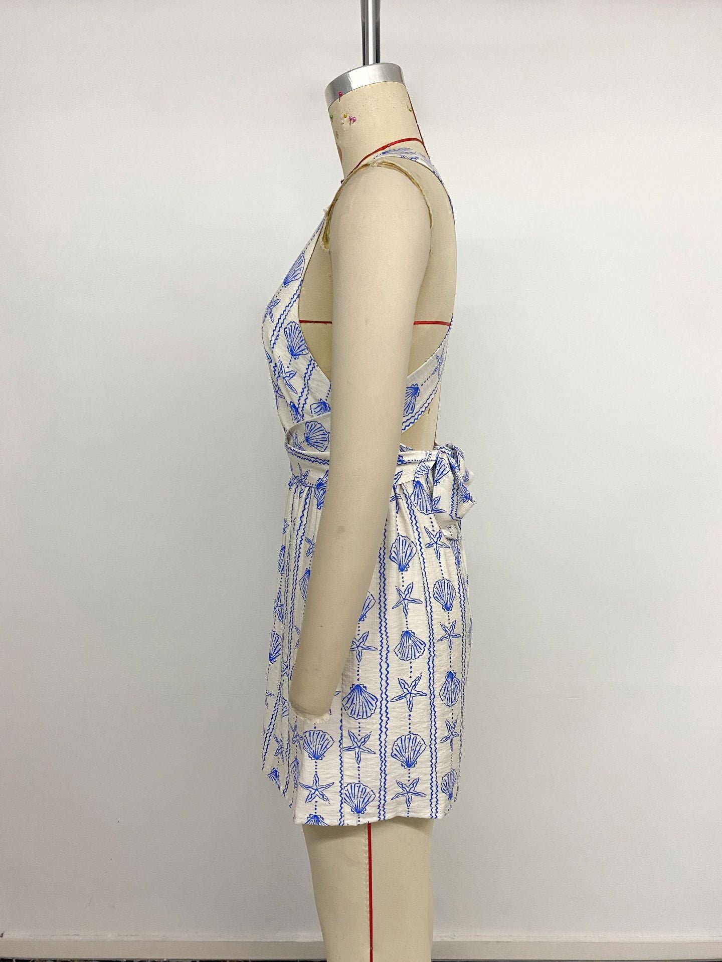 Sexy seaside vacation jumpsuit shorts neck ocean print jumpsuit
