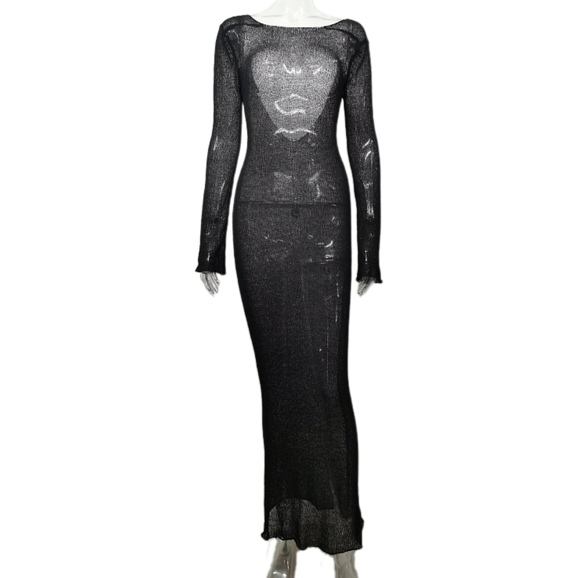 Sexy Backless Solid Color Knitted Dress Cover Up