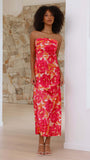 Women's Tube Satin Backless Strapless Dress with Print