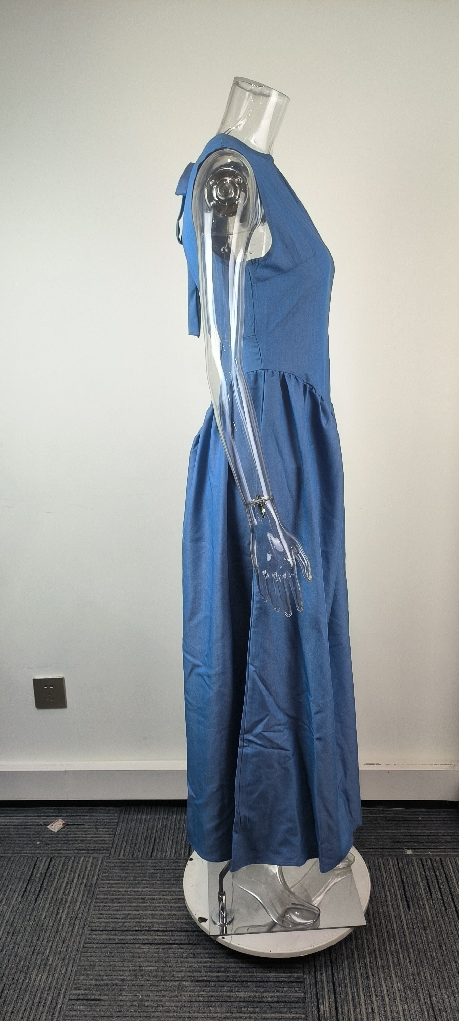 Women's Fashion Solid Color Crew Neck Waist Dress