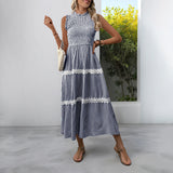 Casual Women's Lace Sleeveless Striped Dress