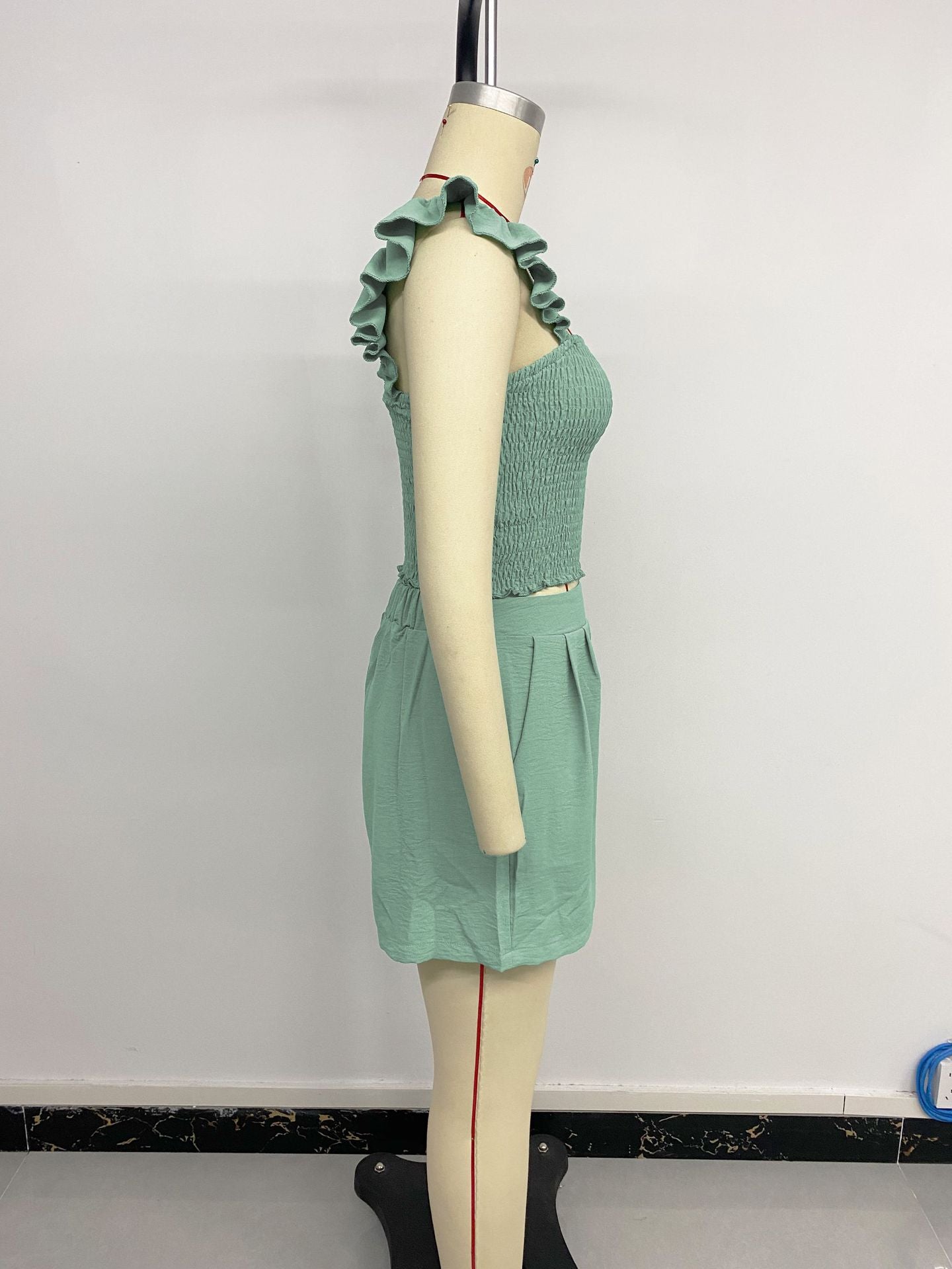 Casual Two-piece Solid Color Short Top Shorts Set Women