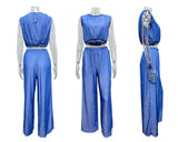Women Casual Personality Denim Tubular Wide Leg Pants Set