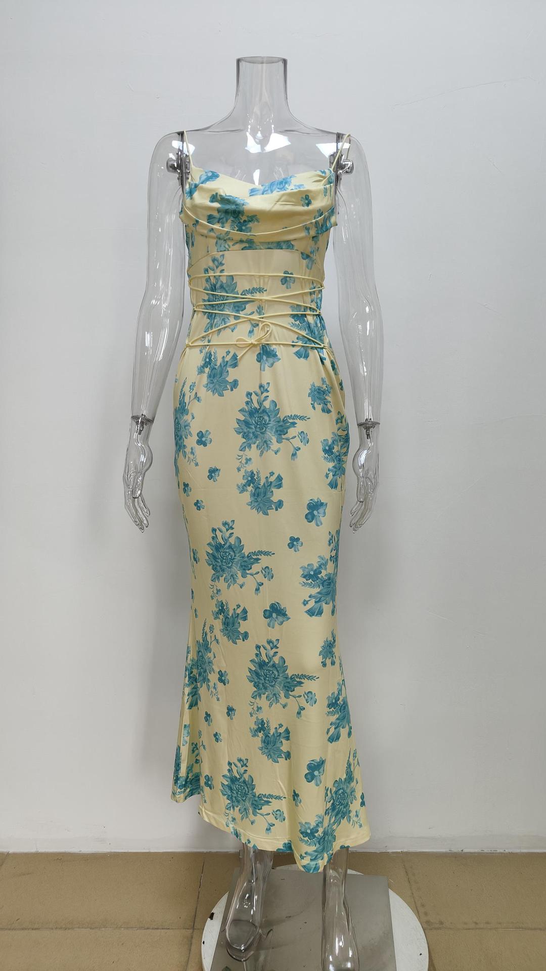 Slim Low Neck Print Bodycon Dress