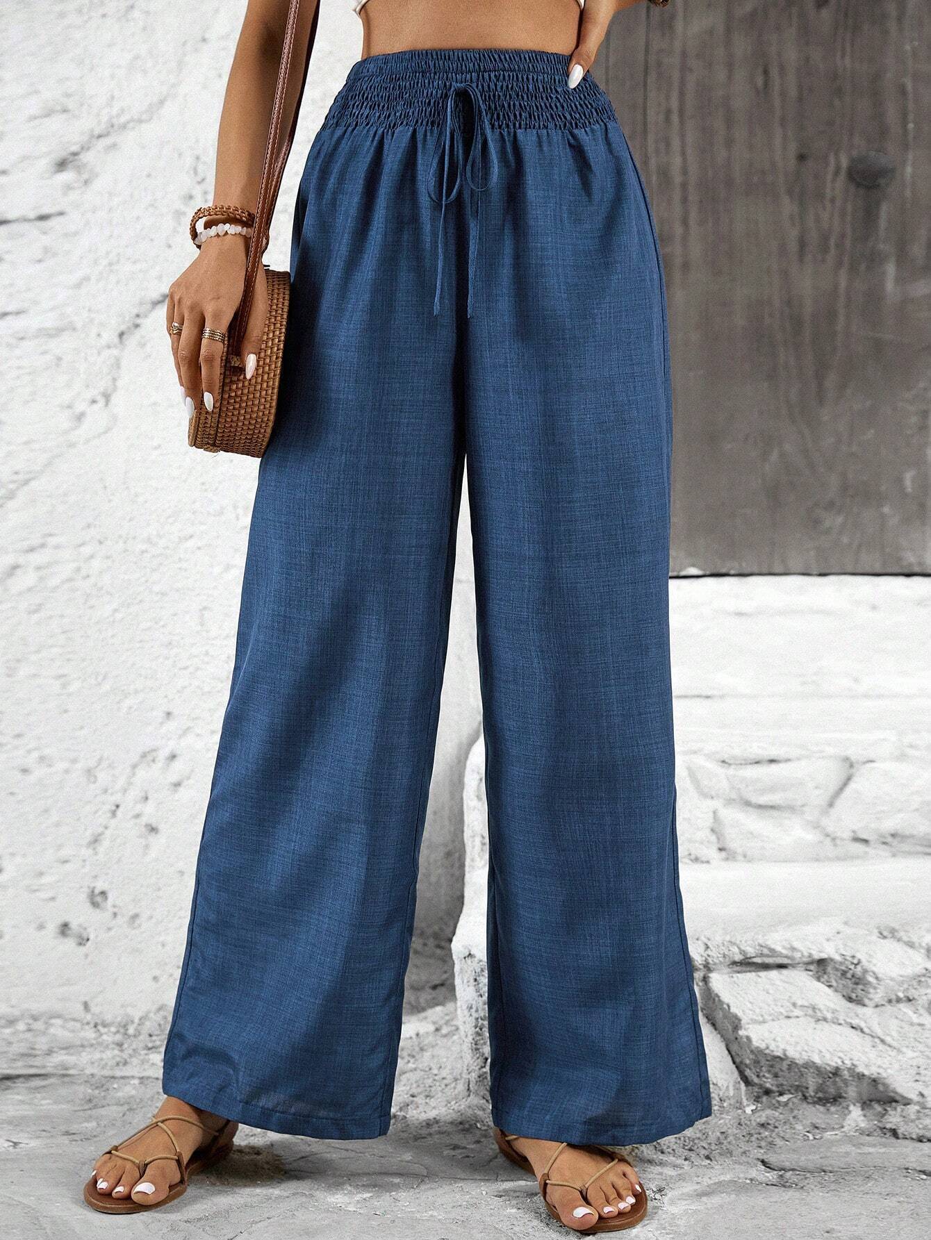 Womens Cotton Linen Pants High Waisted Wide Leg Trousers