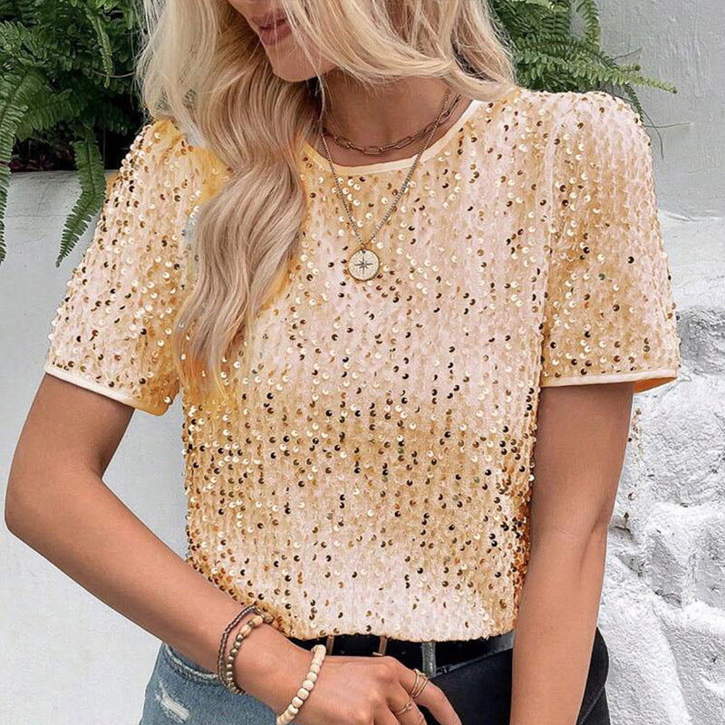 Short Sleeve Bag Neck Crew Neck Top Women's T-Shirt