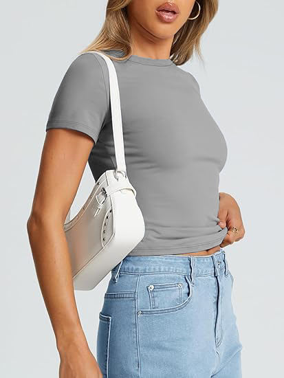 Women T-Shirt Slim-Fit Crew Neck Skinny Sexy Summer Top