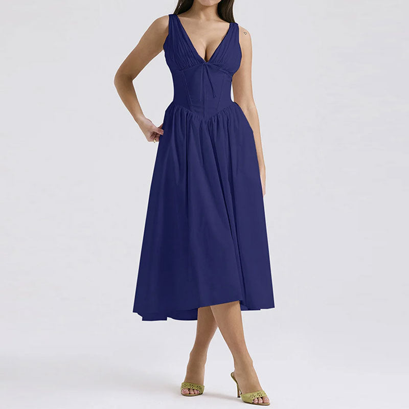 Fashion Backless Print Suspender Dress Long Dress