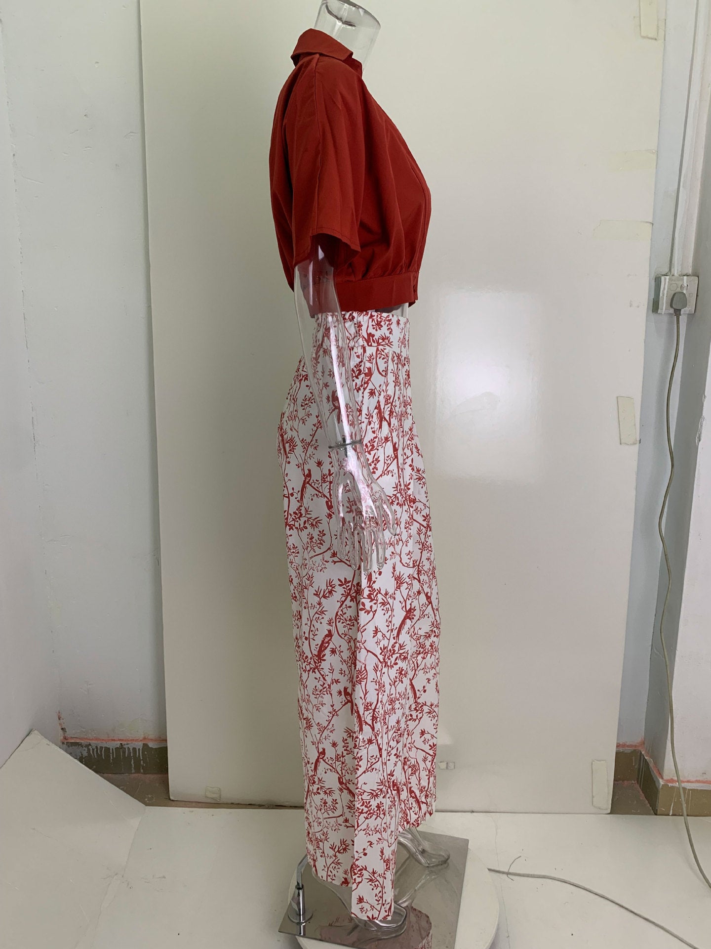 Women's Casual Style V-neck Printed Trousers Set