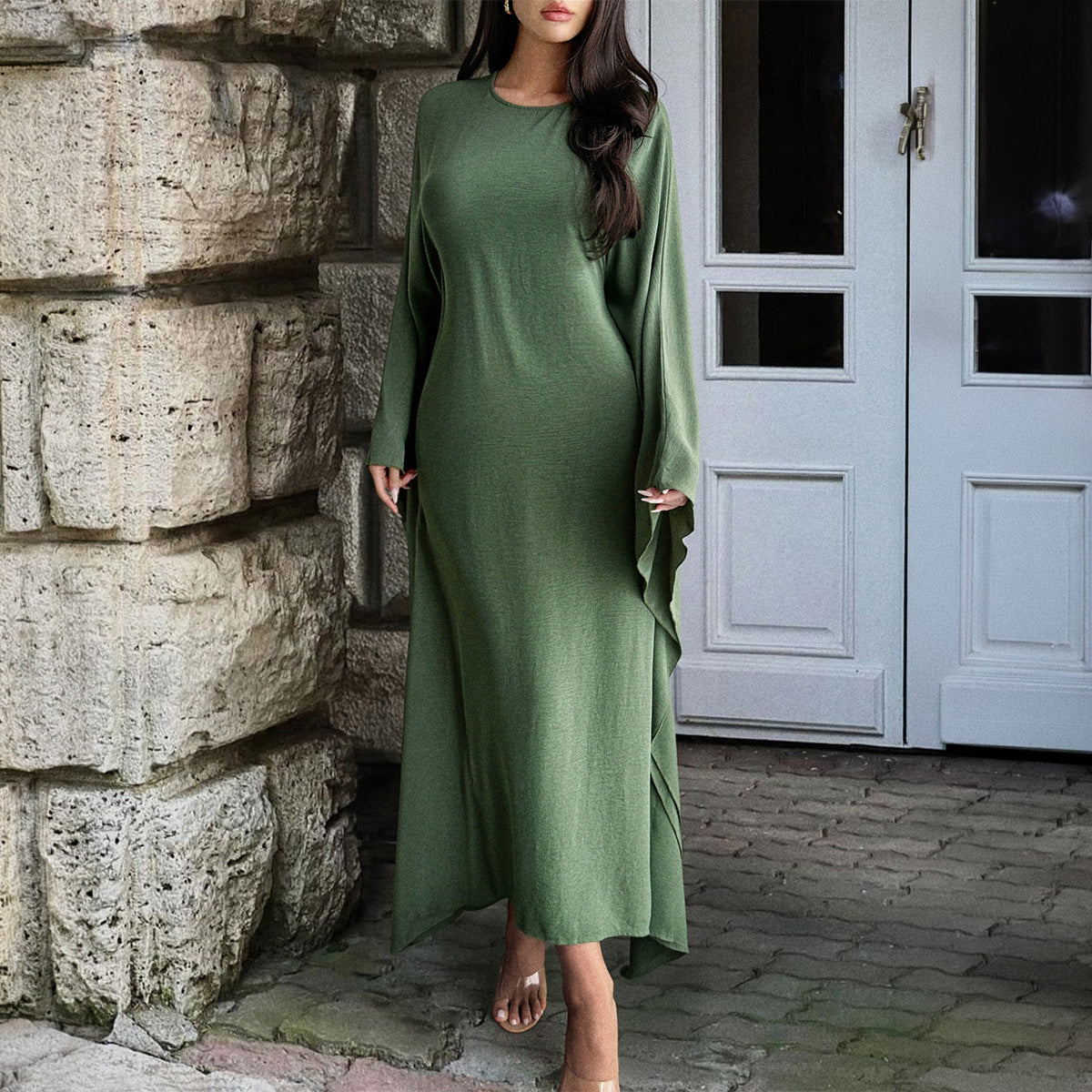 Womens Solid Color Long Sleeve Dress
