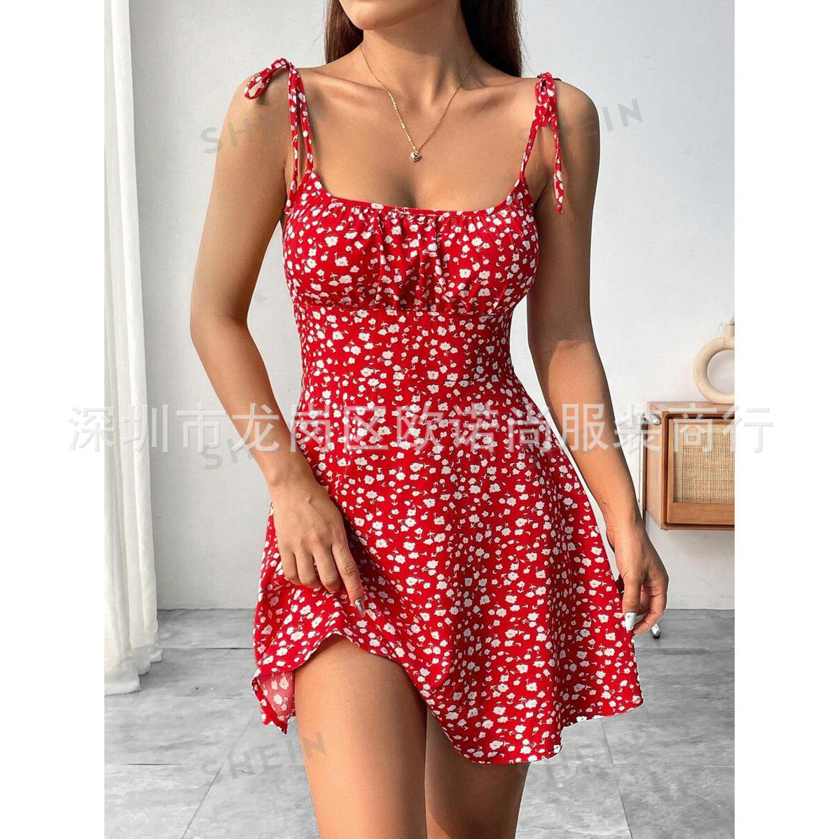 Women Floral Print Summer Strap Dress