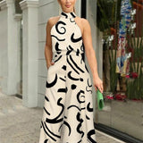Fashion Sexy Printed Sleeveless Wide Leg Jumpsuit Trousers
