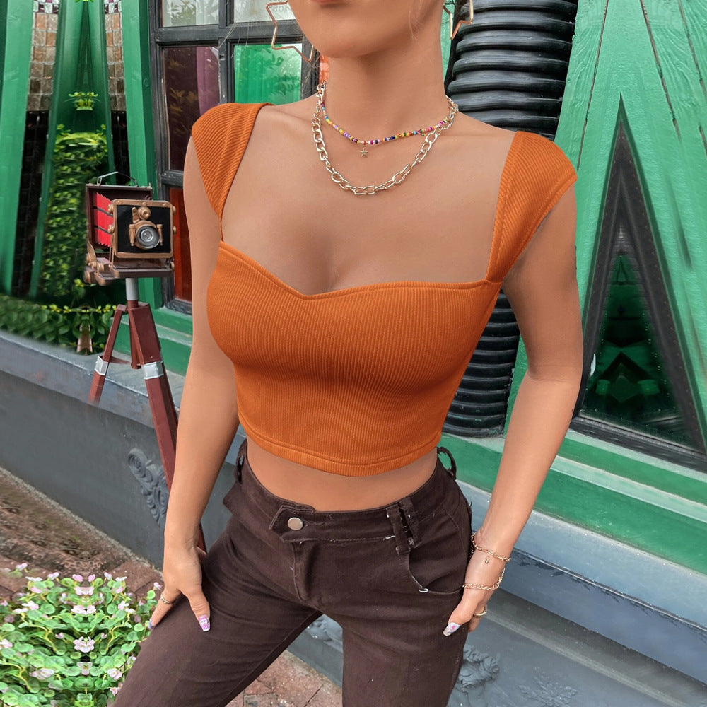 Women's Square Neck Short Sleeveless T-Shirt Tank Top