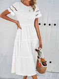 Solid Color Short-sleeved Cut-out Dress for Women