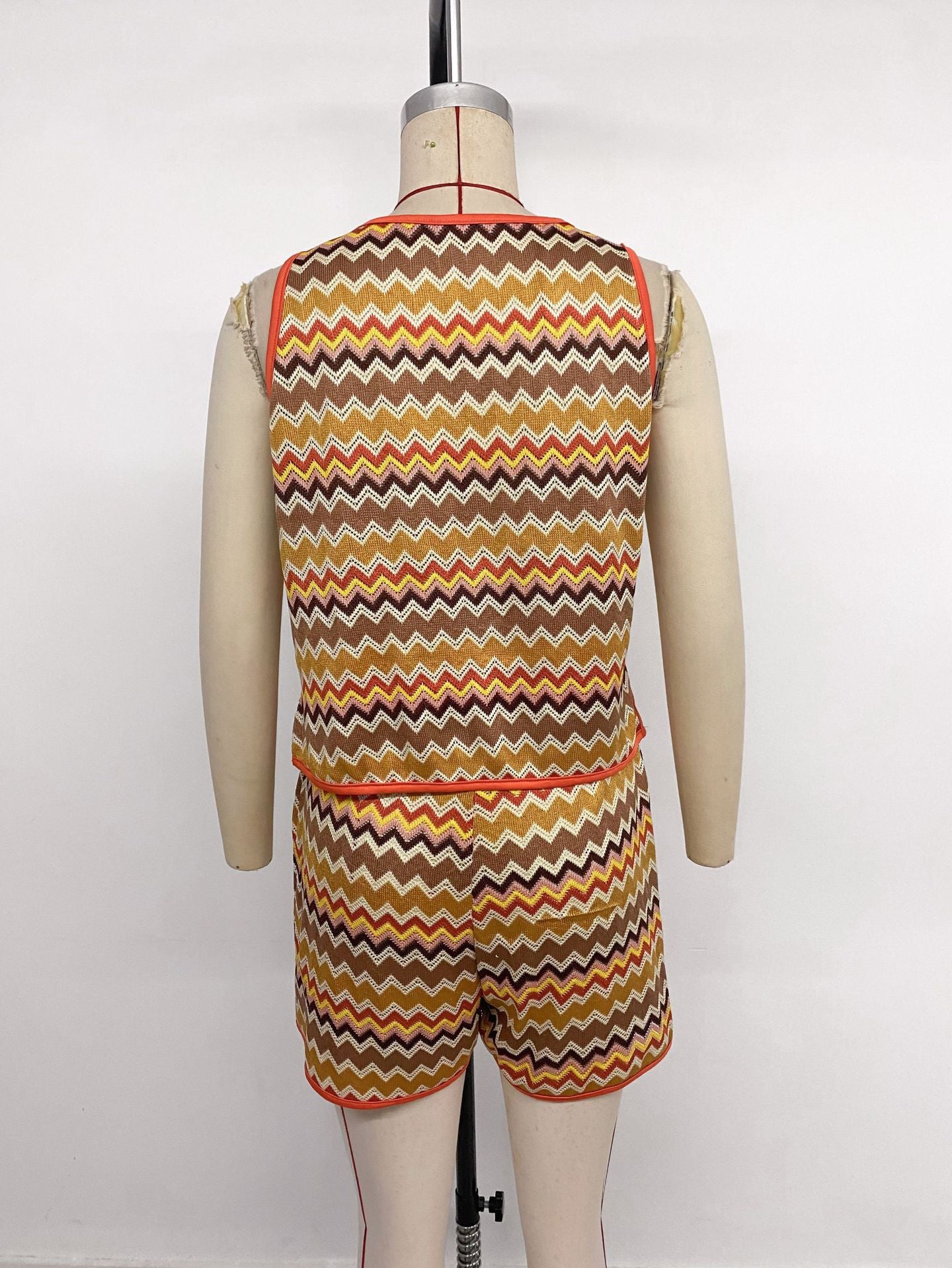 Vintage Two-piece Set Knitted Vest Shorts Set