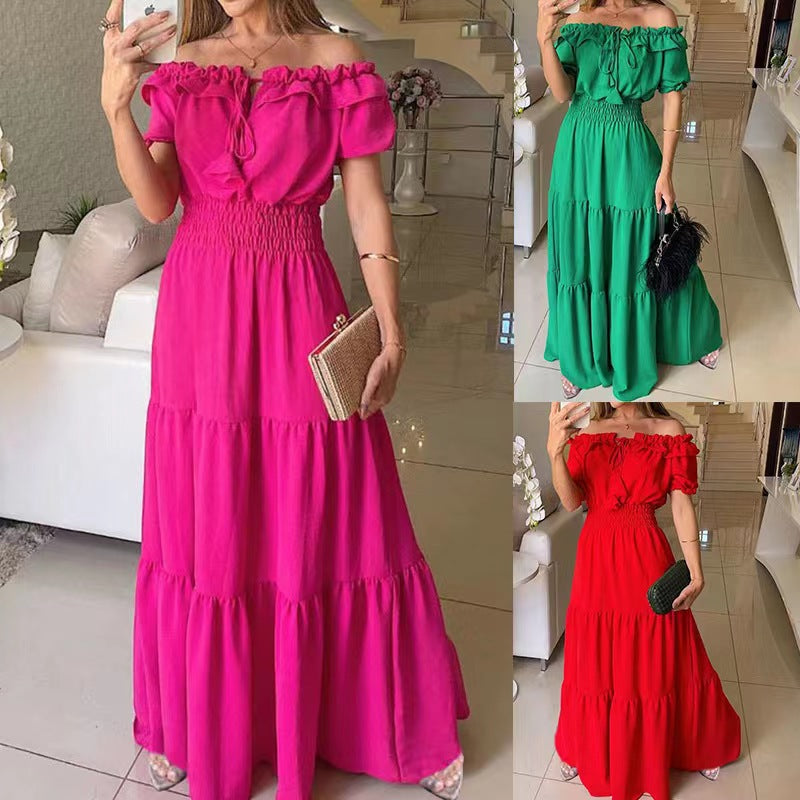 Solid Color Strappy Tube Top Bubble Sleeve Swing Dress