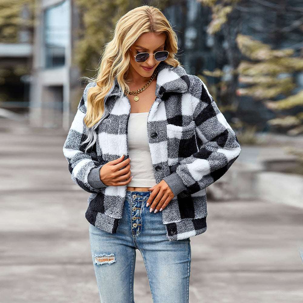 Womens Casual Plaid Shackets Brushed Flannel Button Down Pocketed Shirt Jacket Coats