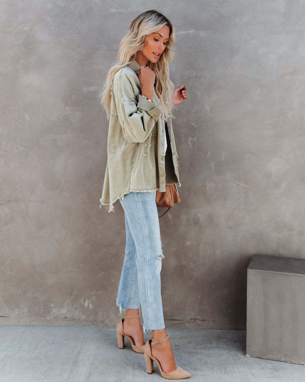 Womens Long Sleeve Rough Ripped Denim Jacket Jacket