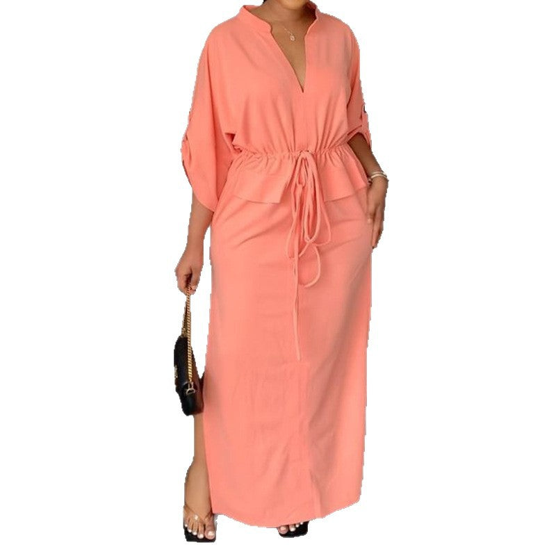 Women's Casual Solid Color V-neck Strap Slim Dress