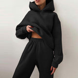 Women Fashion Casual Sports Solid Color Hooded Set