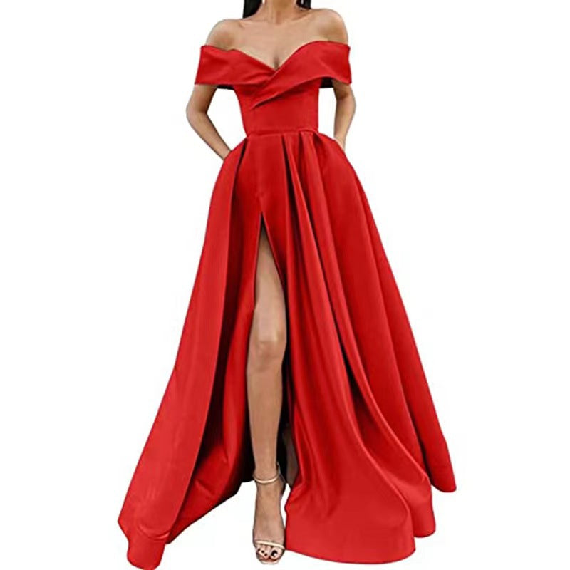 Satin Solid Color Deep V Dress Dress Evening Dress